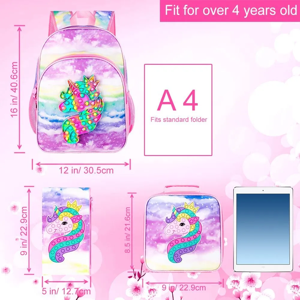 WZLVO Kids Backpack for Girls,Unicorn Mermaid Prechool Elementary Kindergarten School Bookbag and Lunch Box