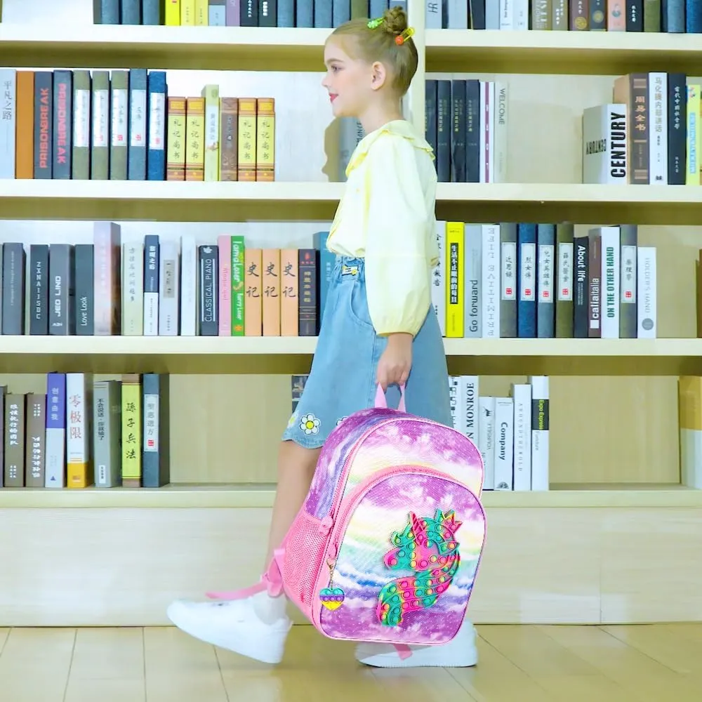 WZLVO Kids Backpack for Girls,Unicorn Mermaid Prechool Elementary Kindergarten School Bookbag and Lunch Box
