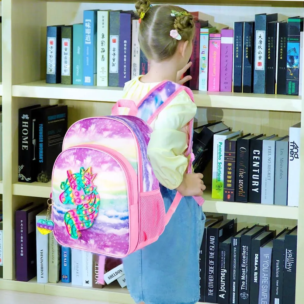 WZLVO Kids Backpack for Girls,Unicorn Mermaid Prechool Elementary Kindergarten School Bookbag and Lunch Box