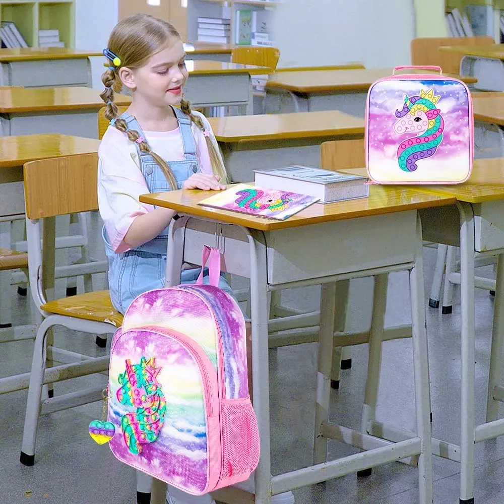 WZLVO Kids Backpack for Girls,Unicorn Mermaid Prechool Elementary Kindergarten School Bookbag and Lunch Box