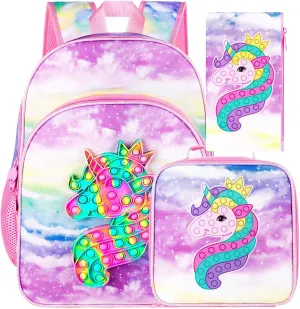 WZLVO Kids Backpack for Girls,Unicorn Mermaid Prechool Elementary Kindergarten School Bookbag and Lunch Box