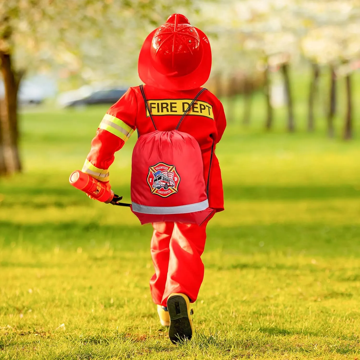 Xinnun 20 Pcs Firefighter Drawstring Backpack, 13.39 x 16.54 Inch Firefighter Bag Fire Truck Party Favors Birthday Supplies