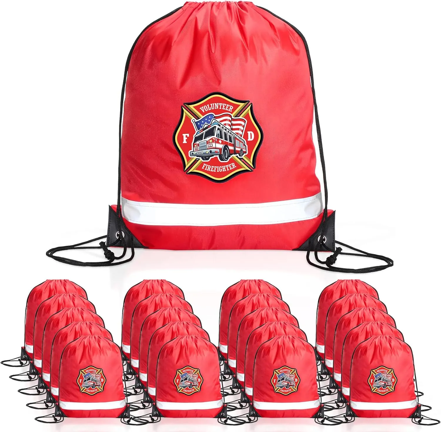 Xinnun 20 Pcs Firefighter Drawstring Backpack, 13.39 x 16.54 Inch Firefighter Bag Fire Truck Party Favors Birthday Supplies