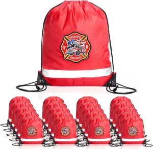 Xinnun 20 Pcs Firefighter Drawstring Backpack, 13.39 x 16.54 Inch Firefighter Bag Fire Truck Party Favors Birthday Supplies