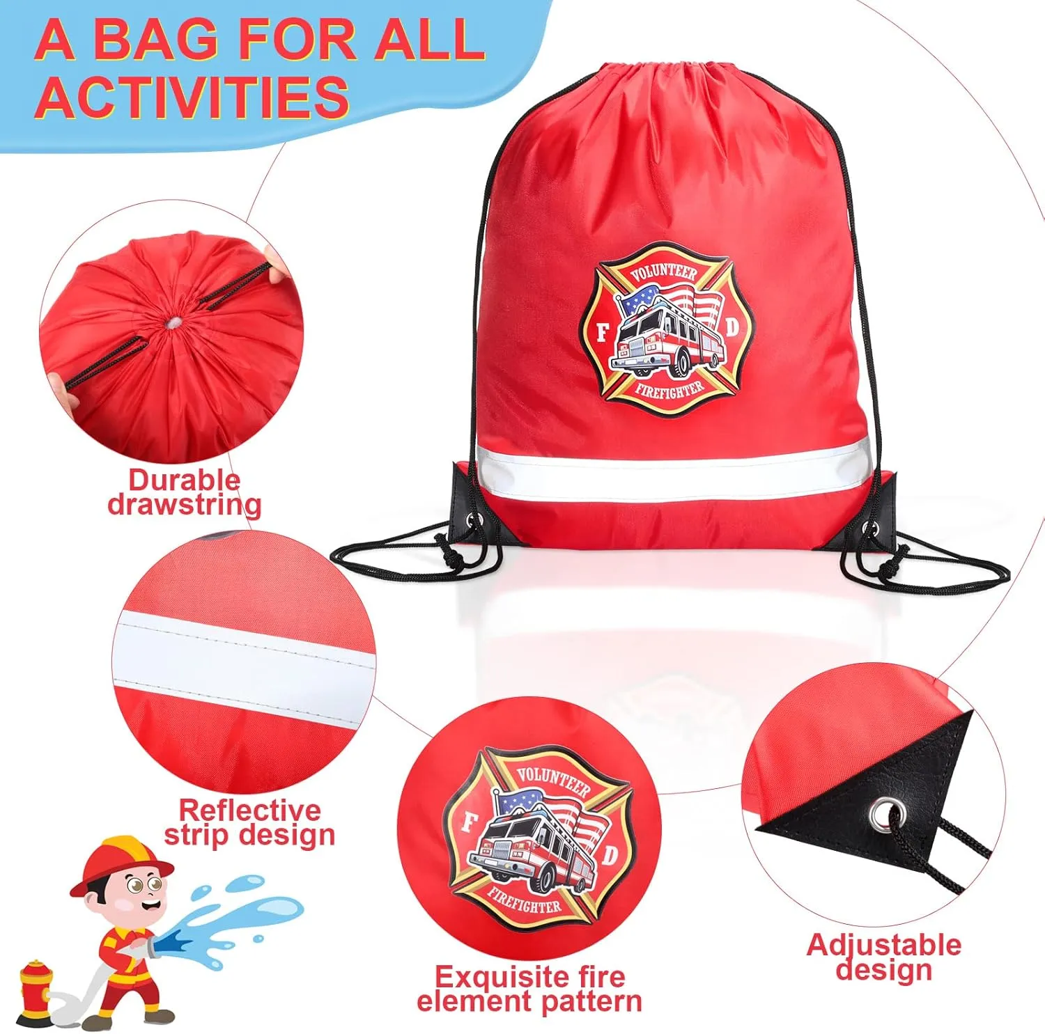 Xinnun 20 Pcs Firefighter Drawstring Backpack, 13.39 x 16.54 Inch Firefighter Bag Fire Truck Party Favors Birthday Supplies