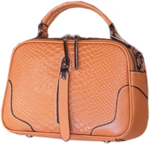 XXGJOALD-Women's Fashion Genuine Leather Handbags Crocodile Pattern Cross-Body Shoulder Bag Casual Messenger Bag (Black)
