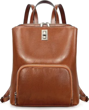 YALUXE Women’s Genuine Cowhide Leather Backpack Handbags Back Pack Purse with 3 Compartments
