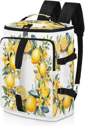 Yellow Lemon Floral Flower Gym Duffle Bag Backpack Waterproof Sports Bags with Shoe Compartment 48L Carry On Overnight Weekender Travel Luggage