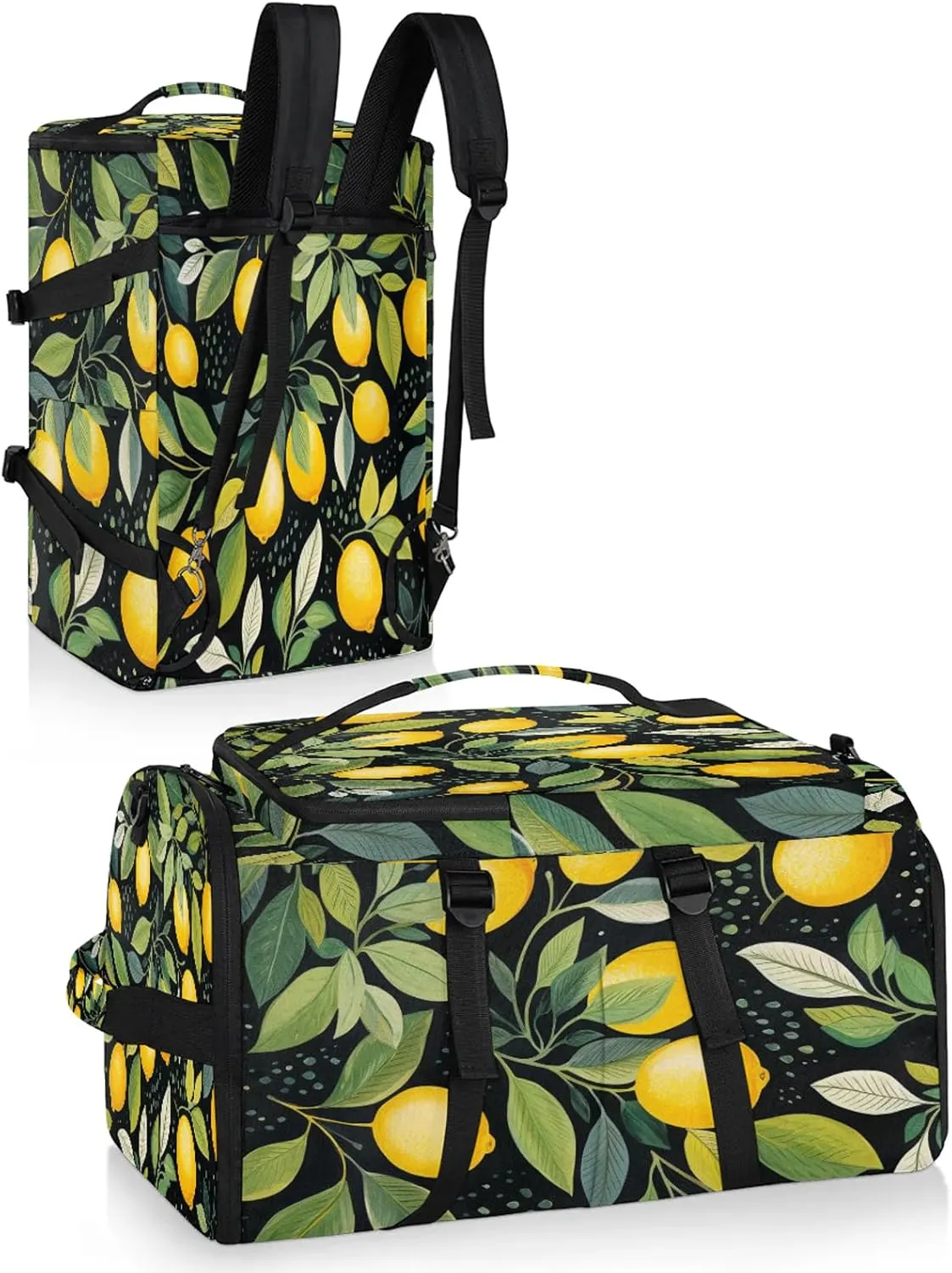 Yellow Lemon Spring Leaf Gym Duffle Bag Backpack Waterproof Sports Bags with Shoe Compartment 48L Carry On Overnight Weekender Travel Luggage