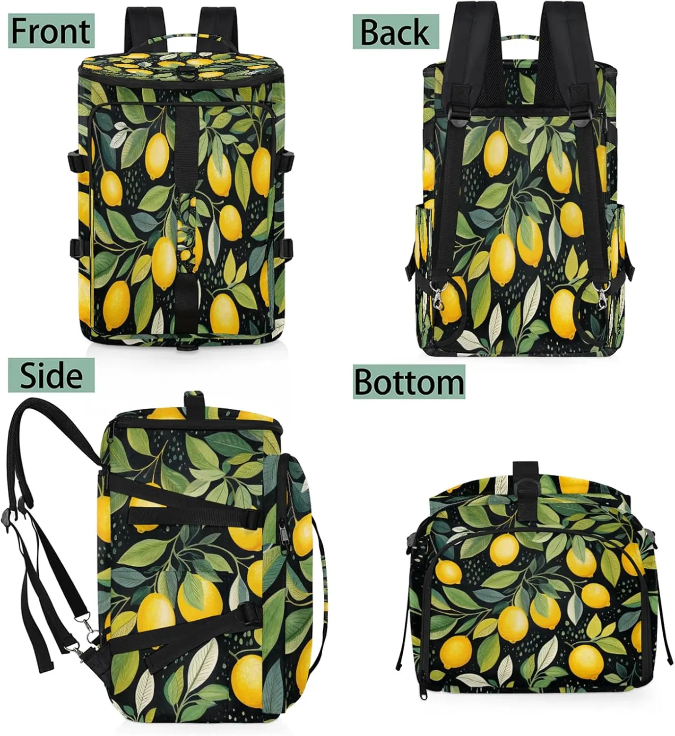 Yellow Lemon Spring Leaf Gym Duffle Bag Backpack Waterproof Sports Bags with Shoe Compartment 48L Carry On Overnight Weekender Travel Luggage