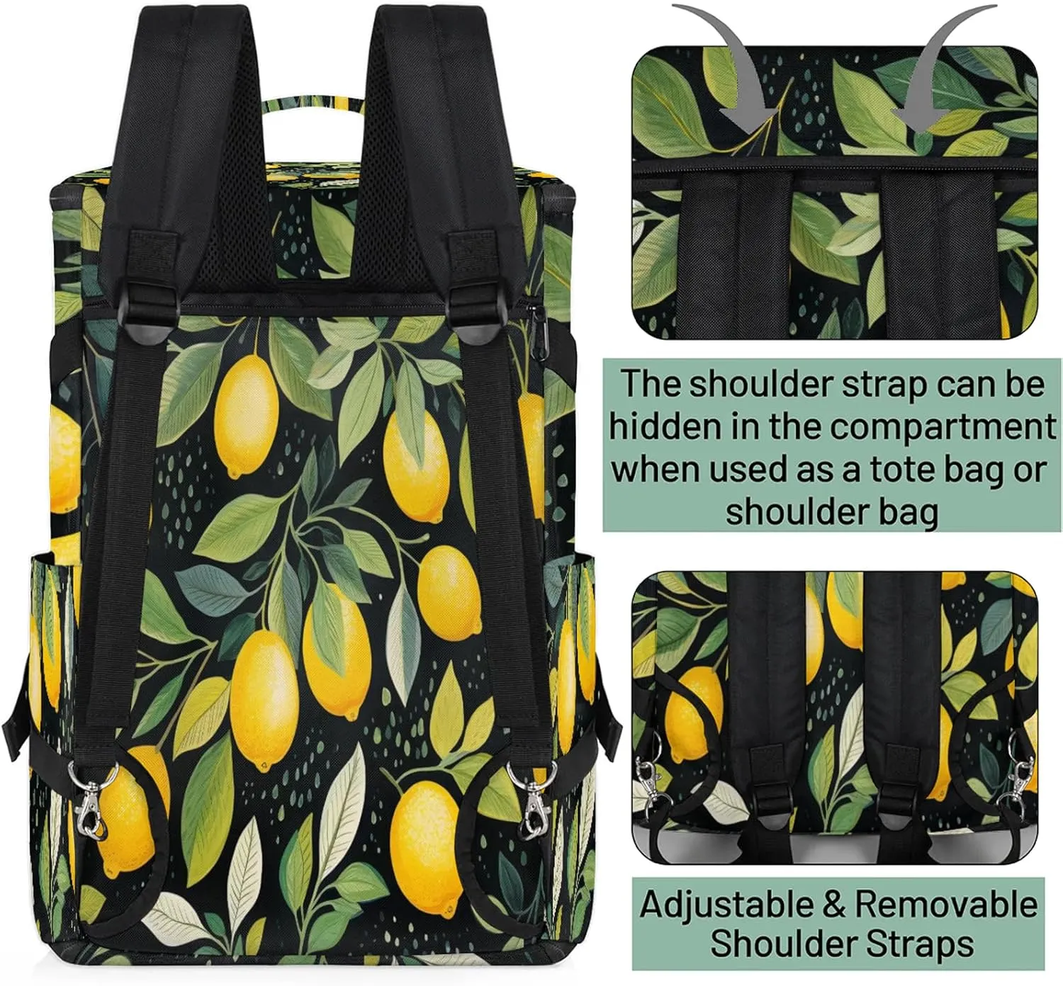 Yellow Lemon Spring Leaf Gym Duffle Bag Backpack Waterproof Sports Bags with Shoe Compartment 48L Carry On Overnight Weekender Travel Luggage
