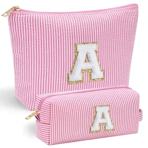 YOOLIFE Easter Gifts | Personalized Initial Makeup Bag | Pink Cosmetic Bag Travel Bag | Easter Basket Essentials 11 12 13 14 15 16 Years Old Girl Gifts Graduation Gifts Teen Girl Gifts Trendy Stuff A