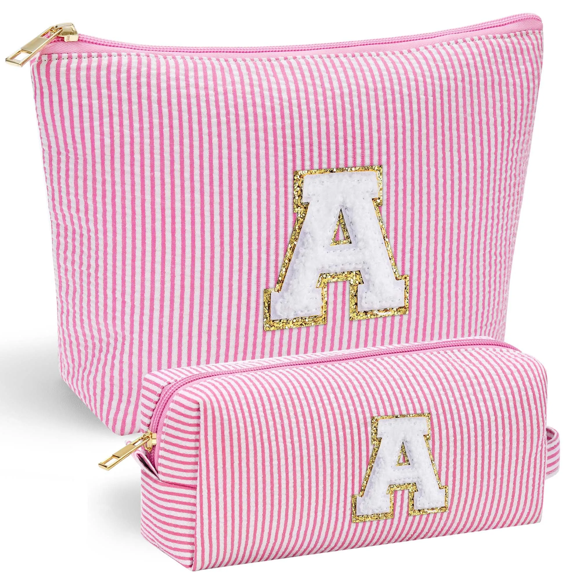 YOOLIFE Easter Gifts | Personalized Initial Makeup Bag | Pink Cosmetic Bag Travel Bag | Easter Basket Essentials 11 12 13 14 15 16 Years Old Girl Gifts Graduation Gifts Teen Girl Gifts Trendy Stuff A