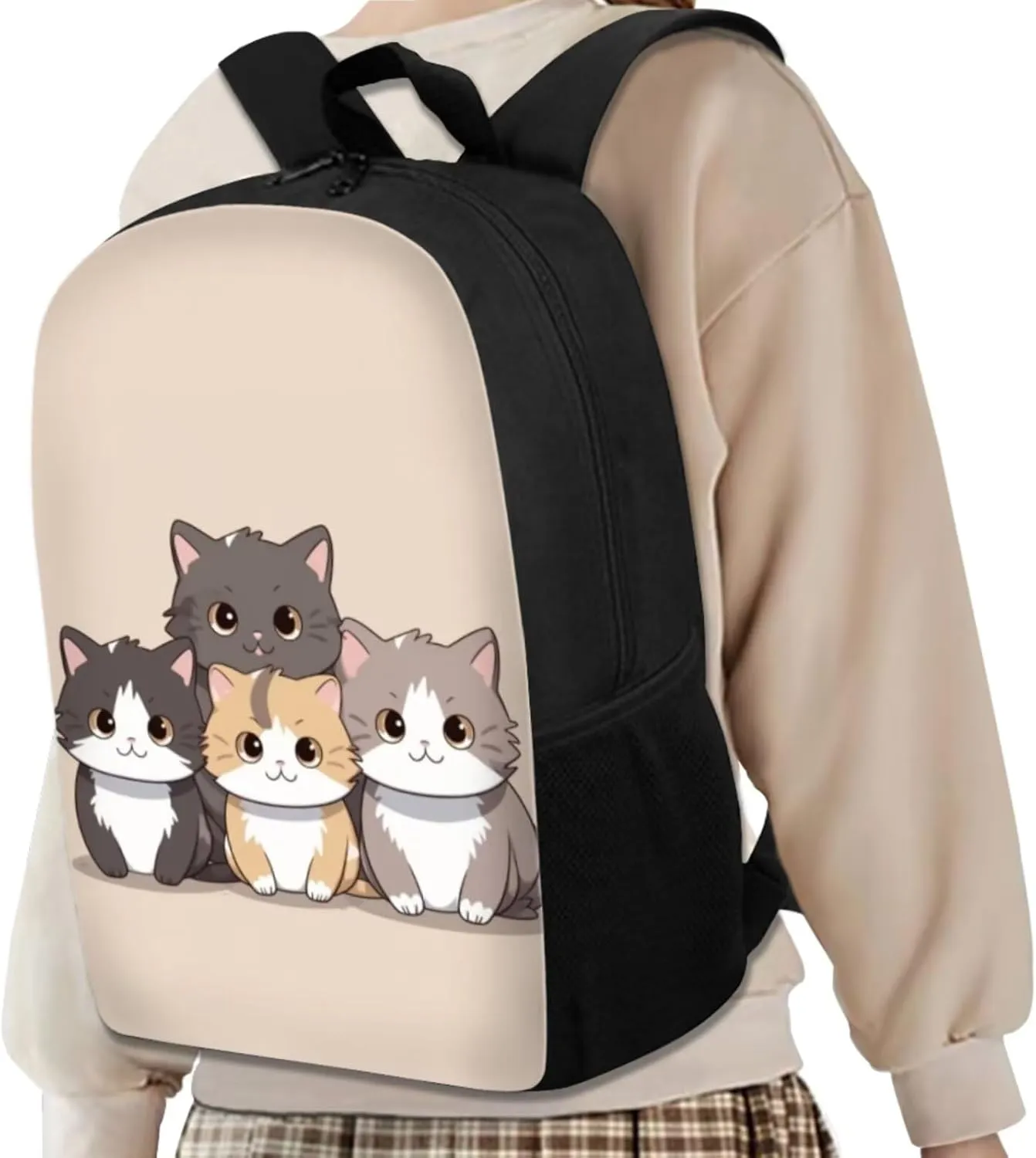 Ystardream Kids School Bag with Lunch Bag Kawaii Cat Backpack for Girls 10-12 Primary Middle Junior High School Bag Bookbag 3pcs Backpack Sets with Lunch Box Pencil Case