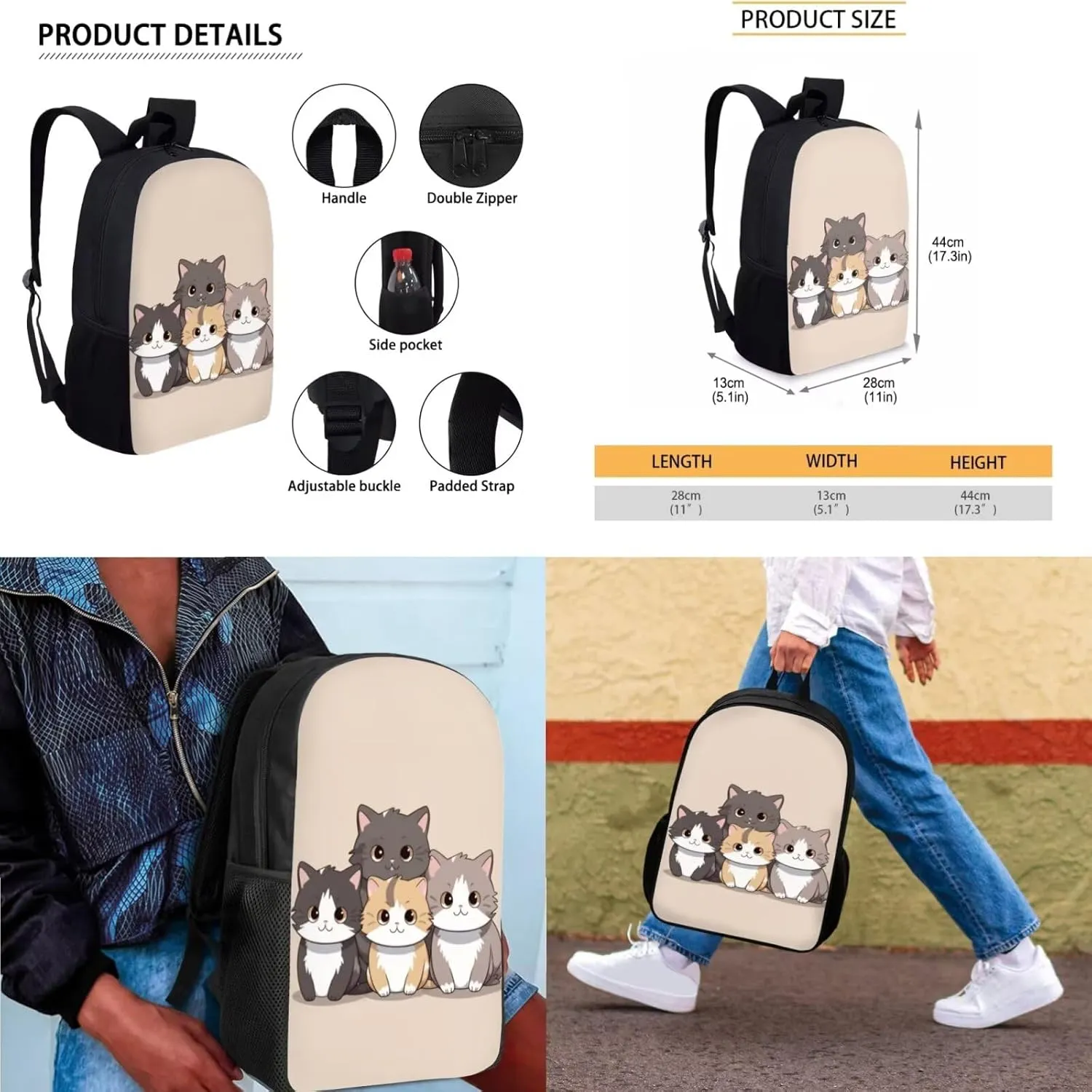 Ystardream Kids School Bag with Lunch Bag Kawaii Cat Backpack for Girls 10-12 Primary Middle Junior High School Bag Bookbag 3pcs Backpack Sets with Lunch Box Pencil Case