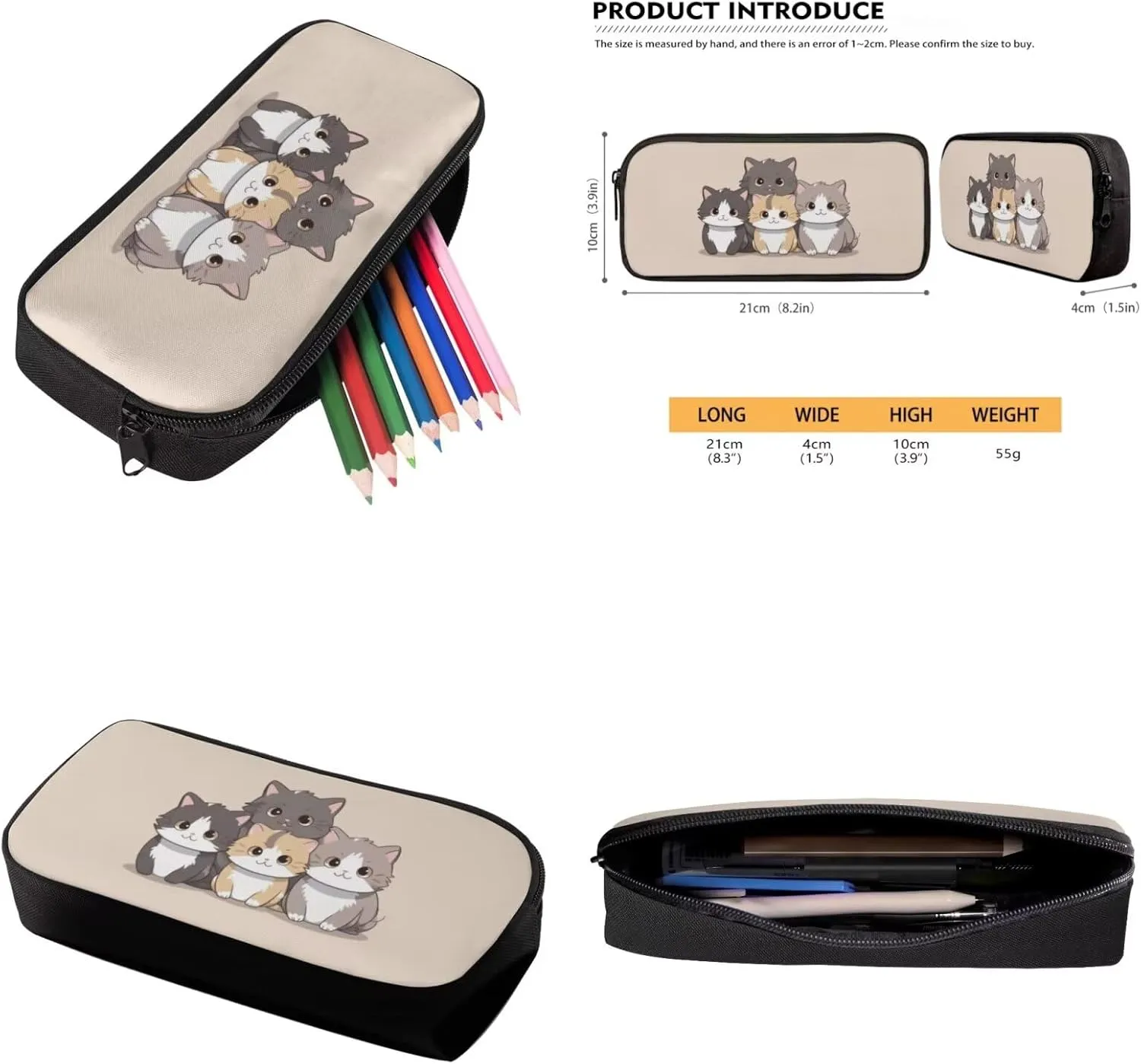 Ystardream Kids School Bag with Lunch Bag Kawaii Cat Backpack for Girls 10-12 Primary Middle Junior High School Bag Bookbag 3pcs Backpack Sets with Lunch Box Pencil Case