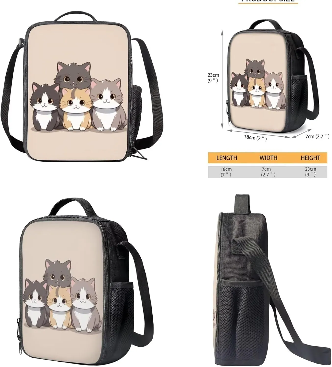 Ystardream Kids School Bag with Lunch Bag Kawaii Cat Backpack for Girls 10-12 Primary Middle Junior High School Bag Bookbag 3pcs Backpack Sets with Lunch Box Pencil Case