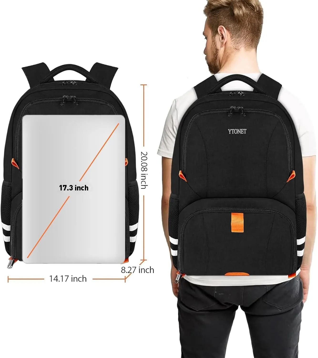 Ytonet Gym Backpack For Men Women, Travel Sports Backpack With Shoe Compartment USB Charging Port, Large Workout Water Resistant College Bag Fit 17.3 Inch Laptop, Hiking, Black