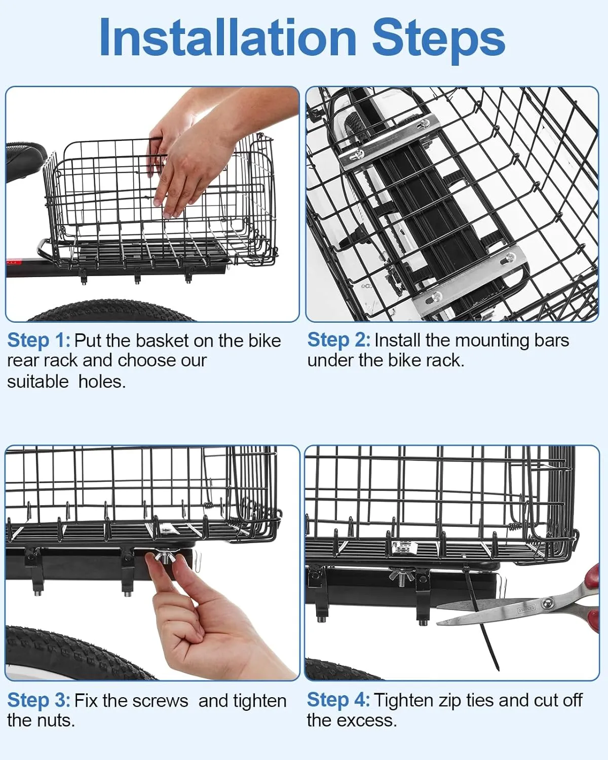 Zacro Bike Basket Front/Rear, Folding Bicycle Basket with Removable Liner Bag, Large Quick Release Design Metal Ebike Basket for Adult Women/Men Carrying Dogs, Pets, Fruit & Grocery