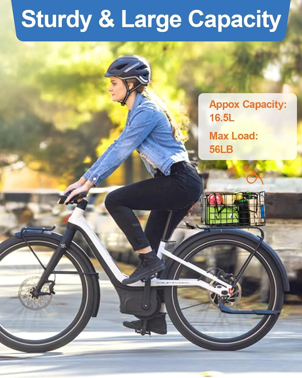 Zacro Bike Basket Front/Rear, Folding Bicycle Basket with Removable Liner Bag, Large Quick Release Design Metal Ebike Basket for Adult Women/Men Carrying Dogs, Pets, Fruit & Grocery