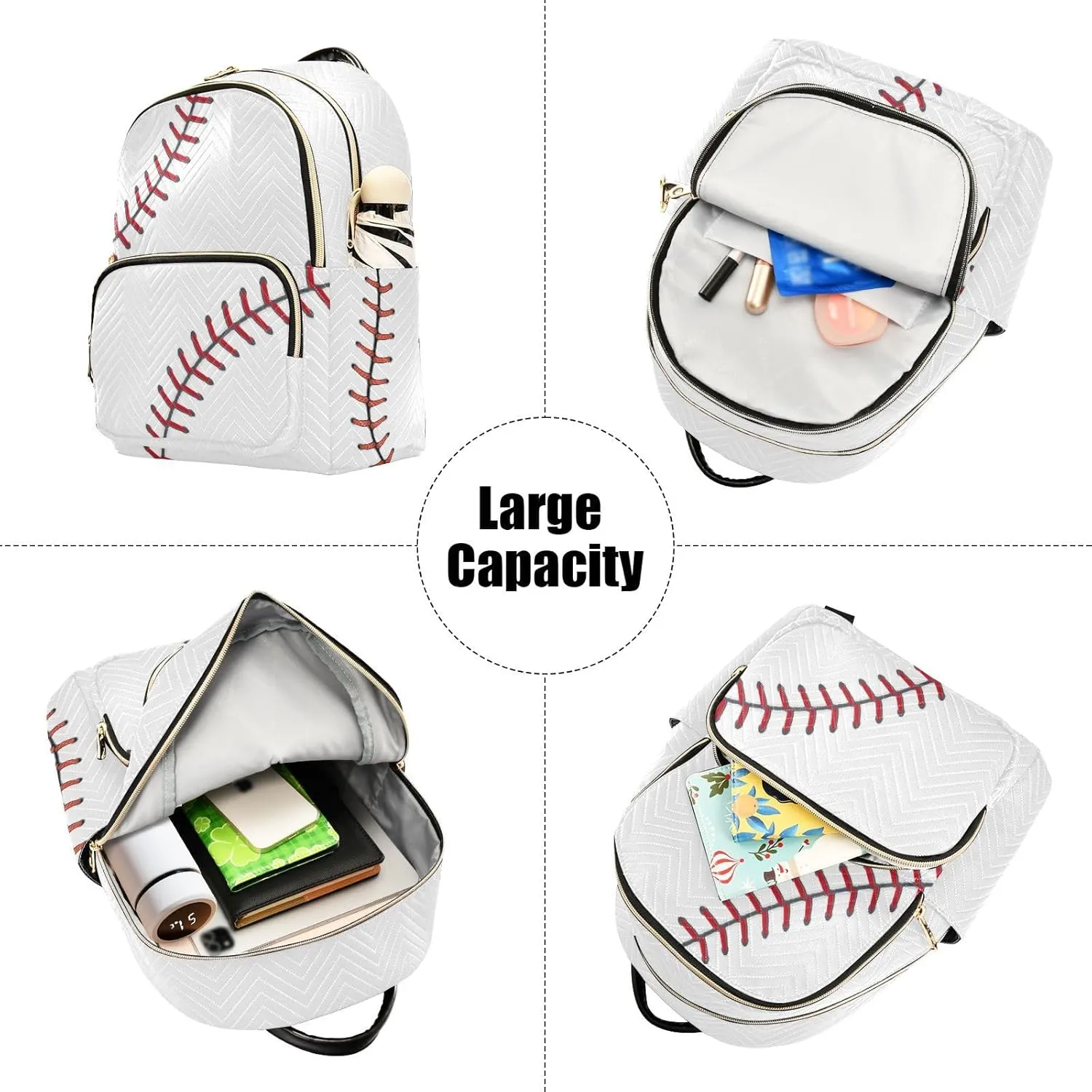 ZAZYXTJ Baseball Backpack Purse for Women Quilted Mini Fashion Backpacks Lightweight Travel Casual Backpack