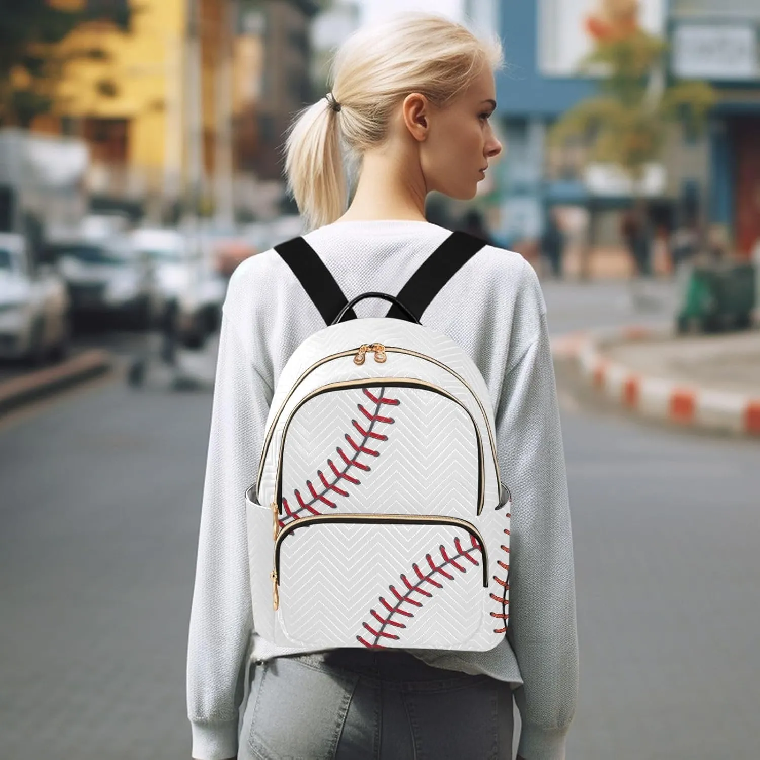 ZAZYXTJ Baseball Backpack Purse for Women Quilted Mini Fashion Backpacks Lightweight Travel Casual Backpack