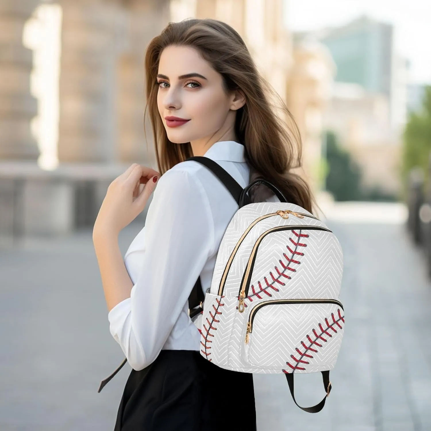 ZAZYXTJ Baseball Backpack Purse for Women Quilted Mini Fashion Backpacks Lightweight Travel Casual Backpack