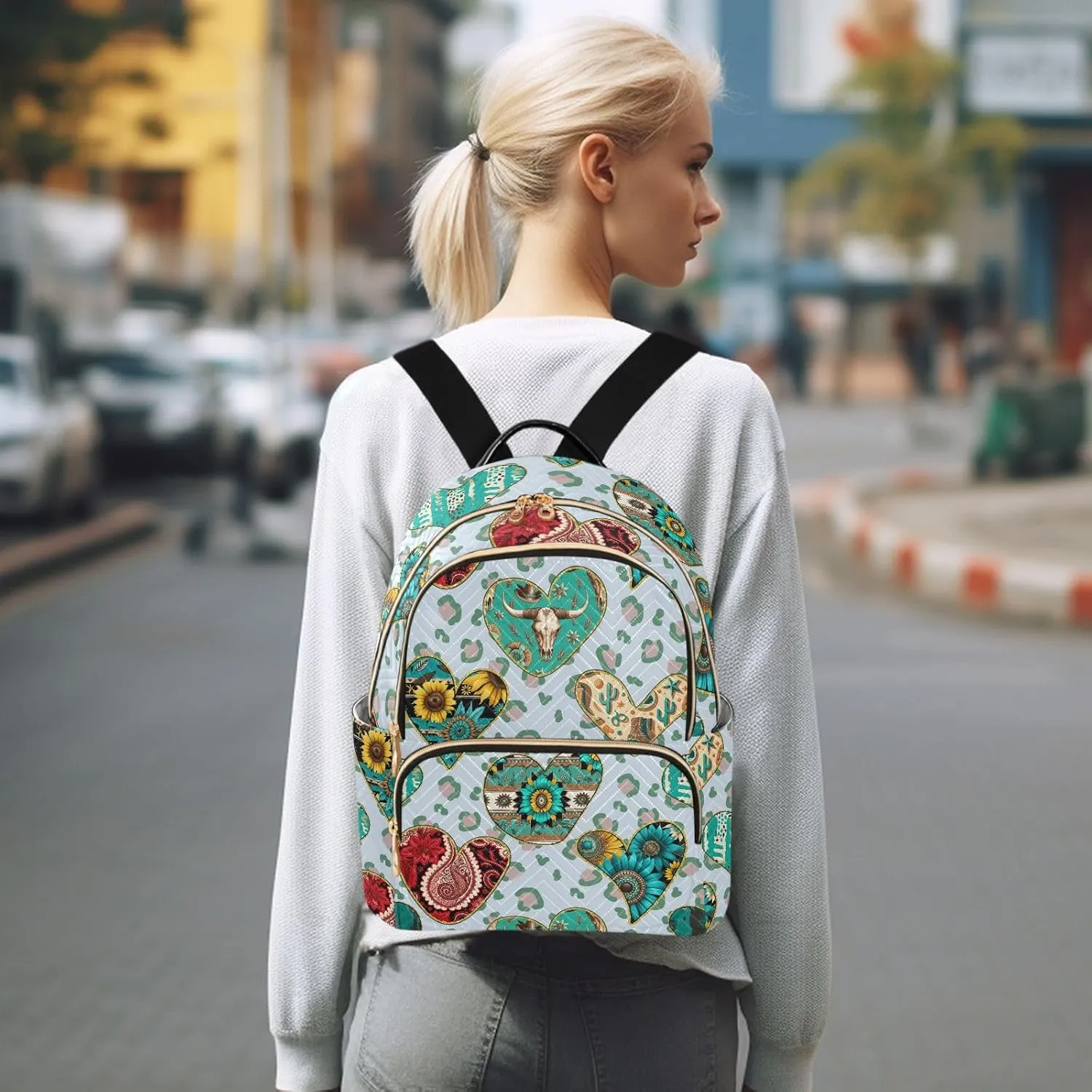 ZAZYXTJ Western Aztec Leopard Print Backpack Purse for Women Quilted Mini Fashion Backpacks Lightweight Travel Casual Backpack