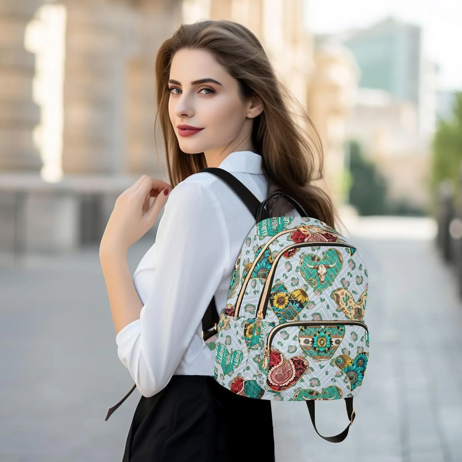 ZAZYXTJ Western Aztec Leopard Print Backpack Purse for Women Quilted Mini Fashion Backpacks Lightweight Travel Casual Backpack