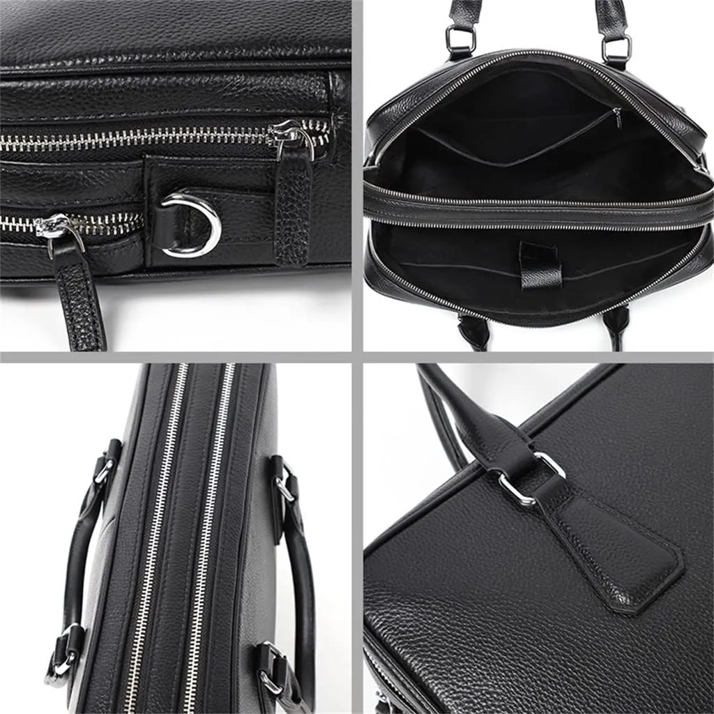 Zipper Briefcase Men Bag Genuine Leather Shoulder Bag Laptop Bags Large Capacity Handbag Business