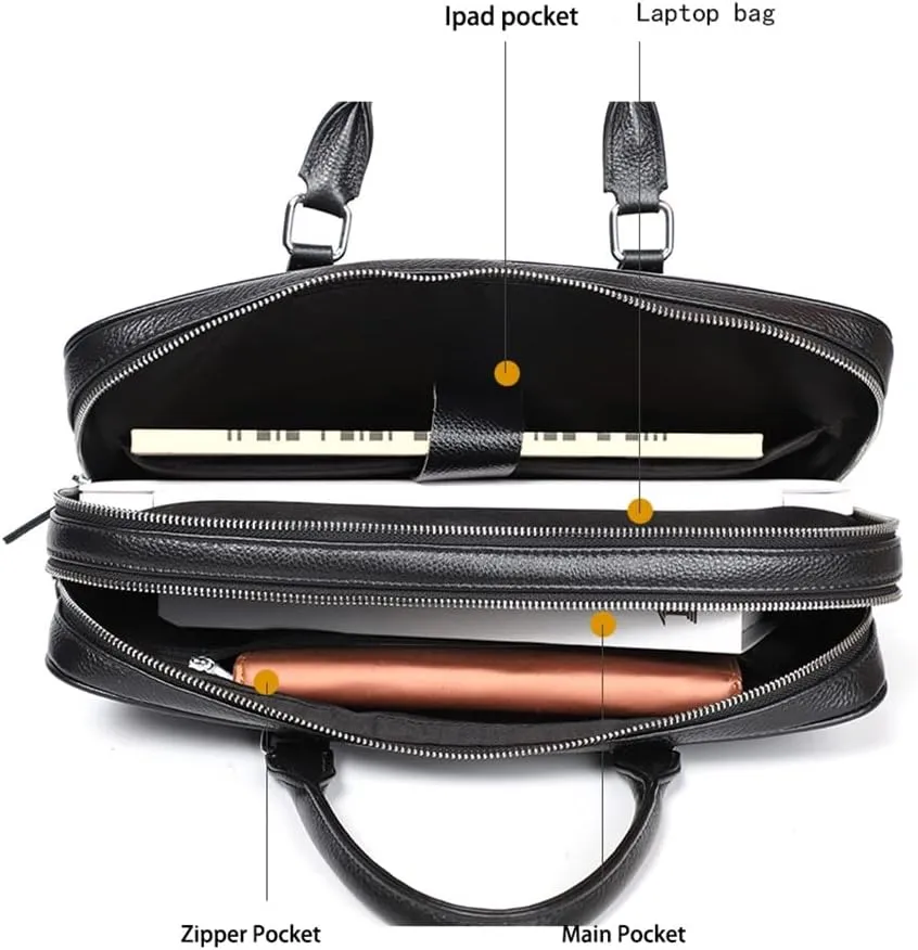 Zipper Briefcase Men Bag Genuine Leather Shoulder Bag Laptop Bags Large Capacity Handbag Business