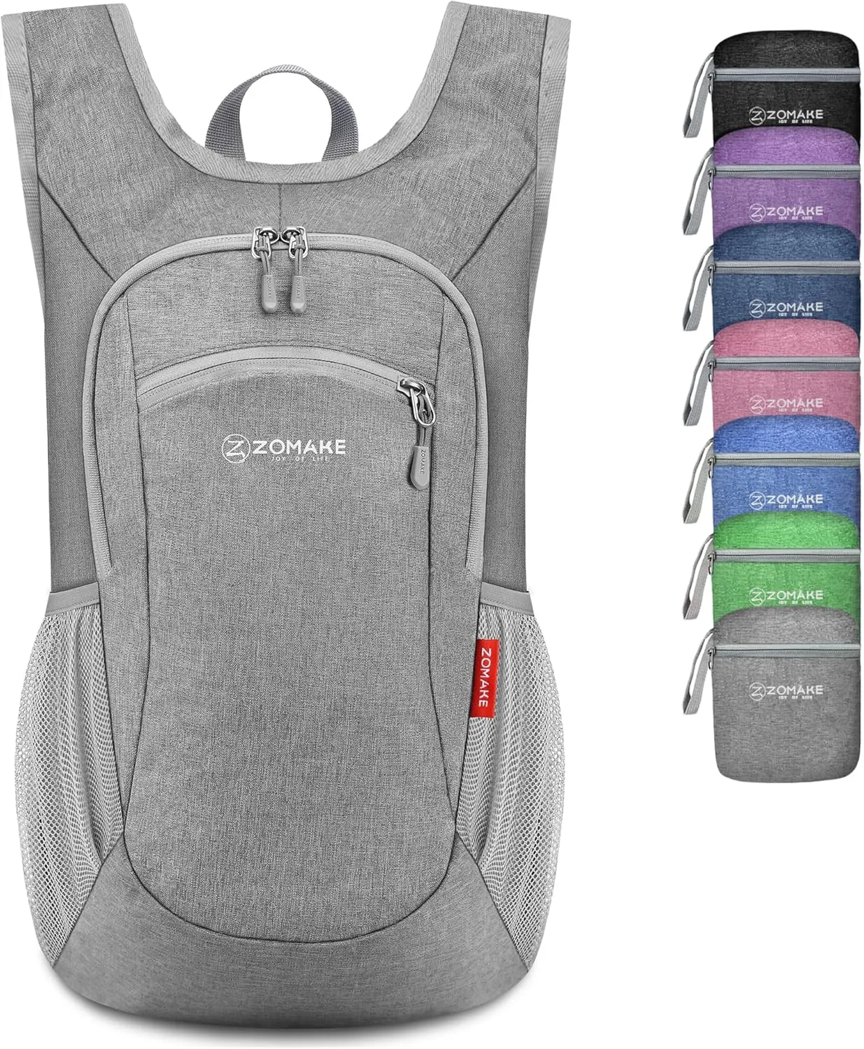 ZOMAKE Ultra Lightweight Packable Backpack, 10L Small Daypack Light Foldable Backpacks Water Resistant Day Bag for Hiking (Grey)