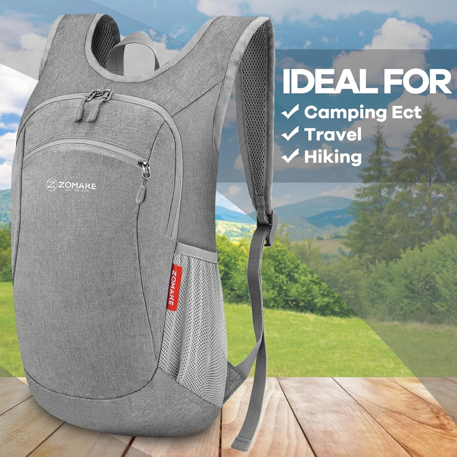 ZOMAKE Ultra Lightweight Packable Backpack, 10L Small Daypack Light Foldable Backpacks Water Resistant Day Bag for Hiking (Grey)