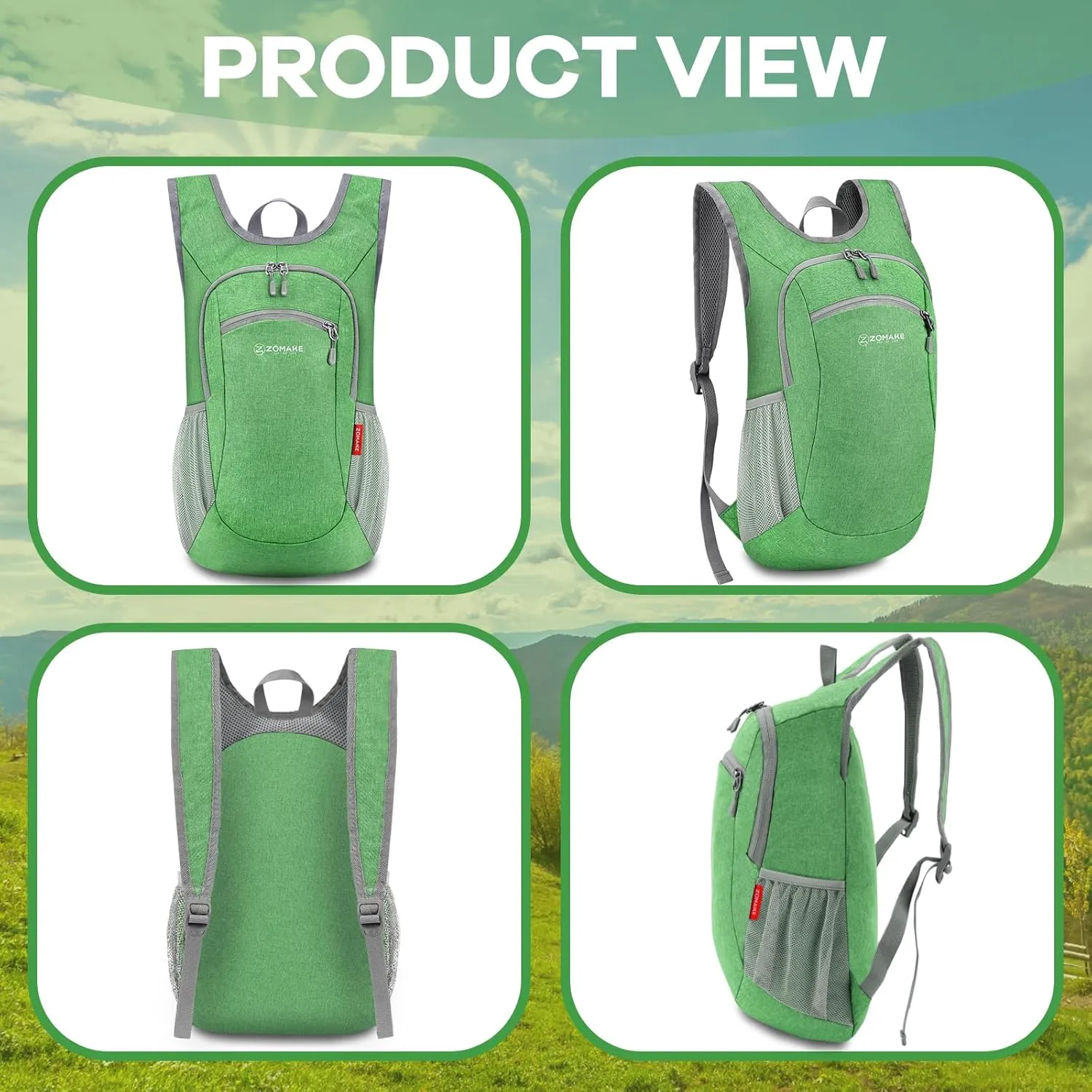 ZOMAKE Ultra Lightweight Packable Backpack, 10L Small Daypack Light Foldable Backpacks Water Resistant Day Bag for Hiking (Light Green)