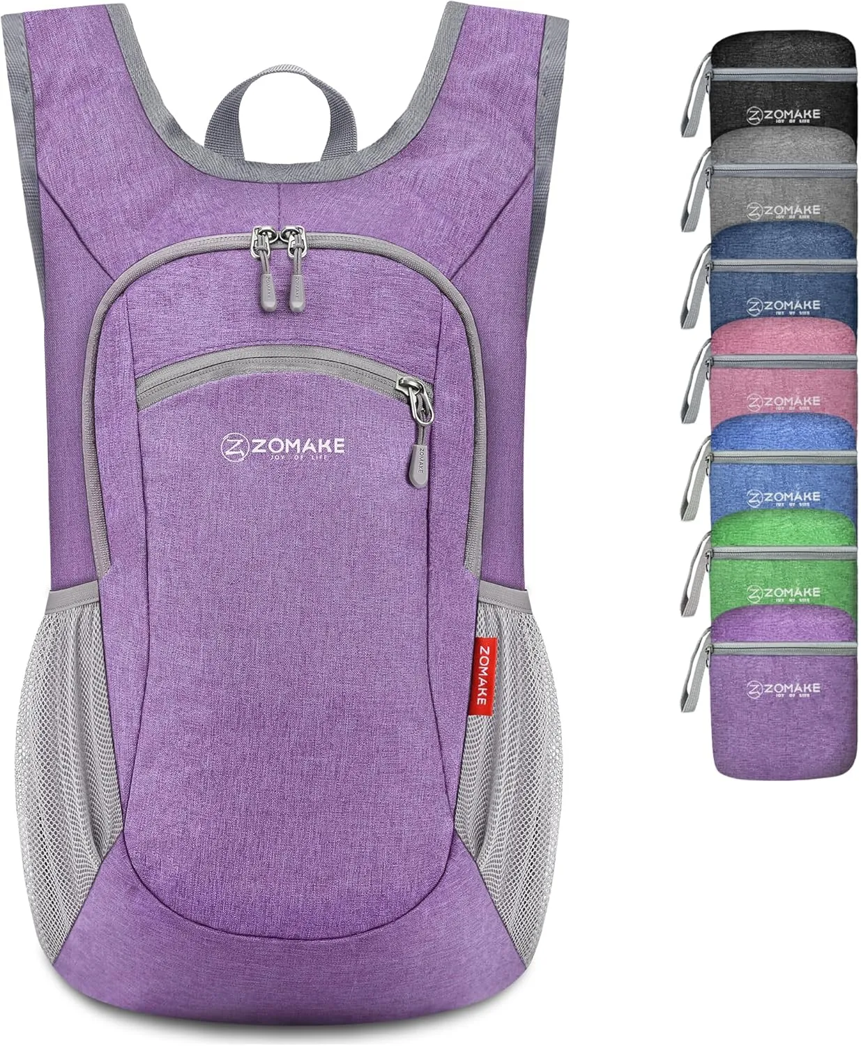 ZOMAKE Ultra Lightweight Packable Backpack, 10L Small Daypack Light Foldable Backpacks Water Resistant Day Bag for Hiking (Light Purple)