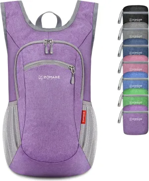 ZOMAKE Ultra Lightweight Packable Backpack, 10L Small Daypack Light Foldable Backpacks Water Resistant Day Bag for Hiking (Light Purple)