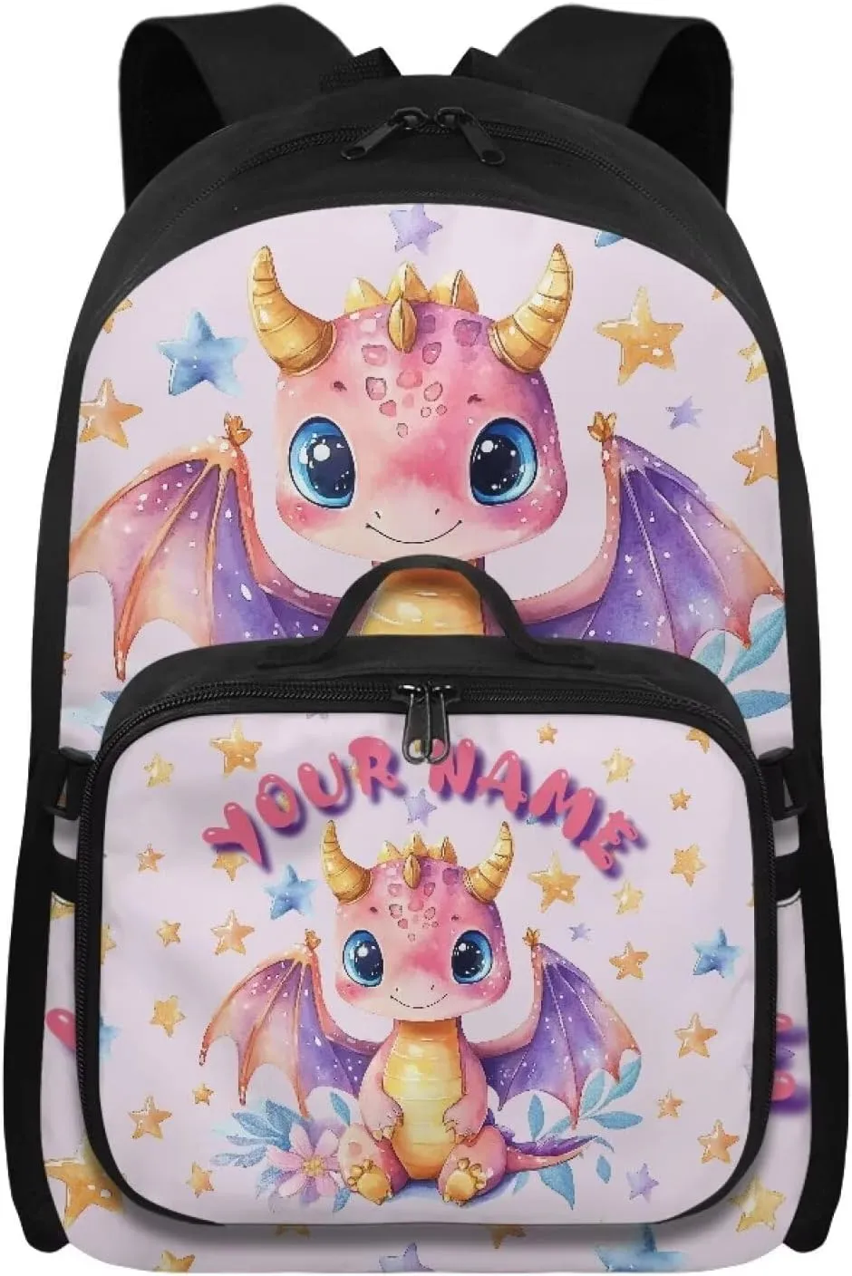 ZOUTAIRONG Cute Dinosaur School Bags for Girls Personalized Backpack and Lunch Bag for Age 7-10/10-12/12-16, Large Capacity Casual Bookbag with Side Pockets