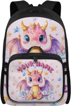 ZOUTAIRONG Cute Dinosaur School Bags for Girls Personalized Backpack and Lunch Bag for Age 7-10/10-12/12-16, Large Capacity Casual Bookbag with Side Pockets