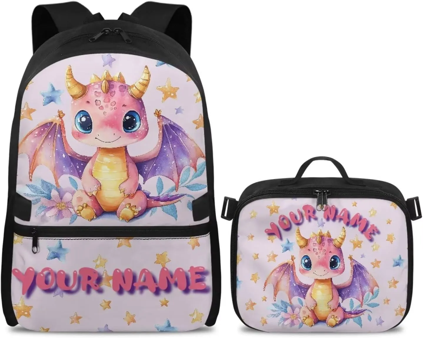 ZOUTAIRONG Cute Dinosaur School Bags for Girls Personalized Backpack and Lunch Bag for Age 7-10/10-12/12-16, Large Capacity Casual Bookbag with Side Pockets